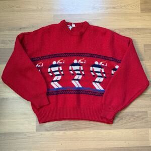Women's Vintage 80's Autre Mode Italy Red Wool Pullover Ski Sweater Sz Small VTG